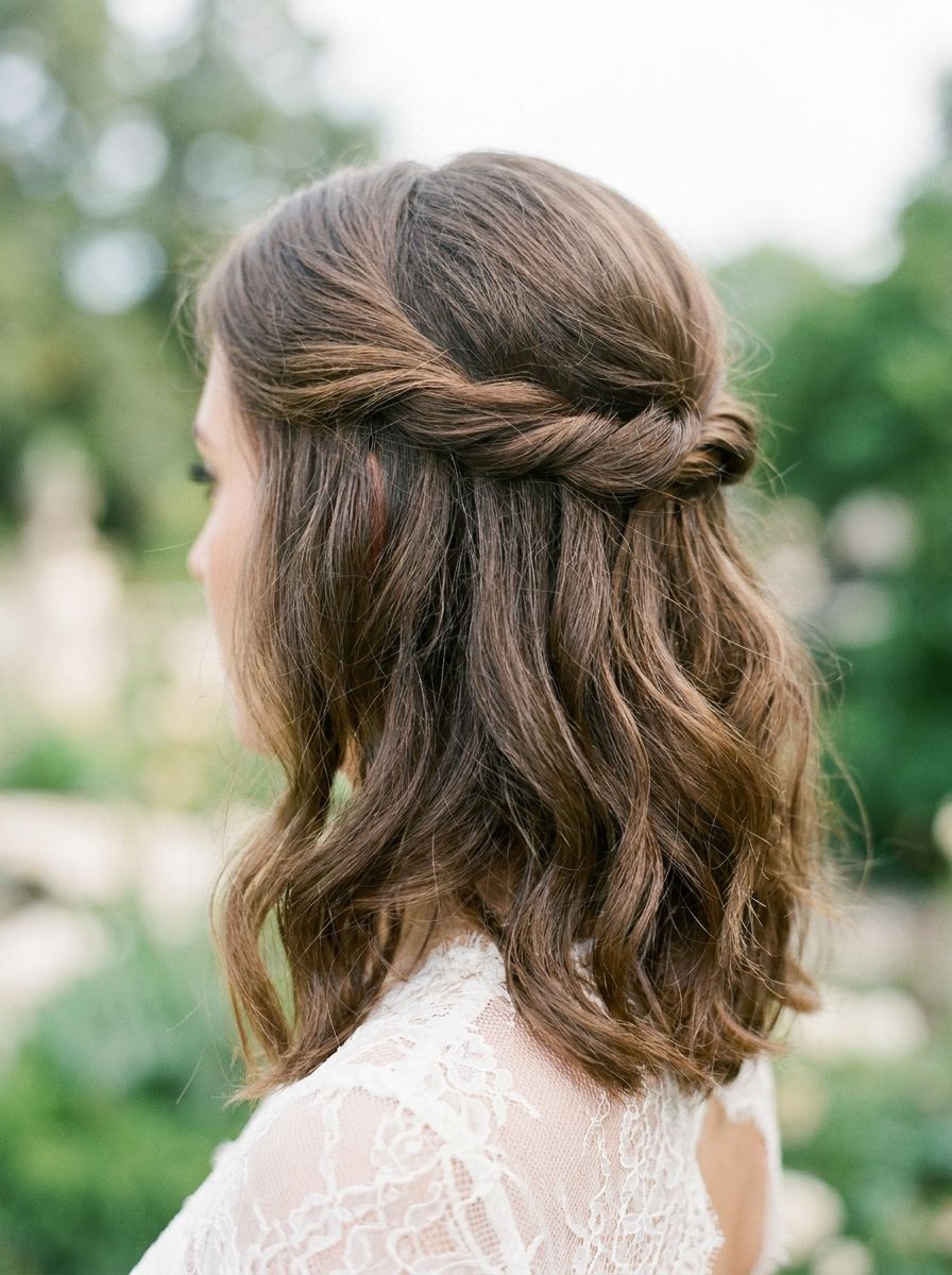 Half-Up Twist mit weichen Längen - Long Bob Frisuren Hochzeit